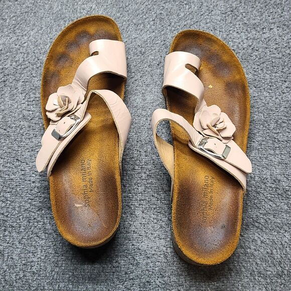 Sophia Milano Shoes Womens Size 10 Pink Leather Flower Slide Sandals Made Italy - Picture 5 of 8